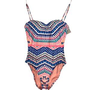 Reactions Kenneth Cole Swim Suit Women Size M One Piece Blue White New with Tags